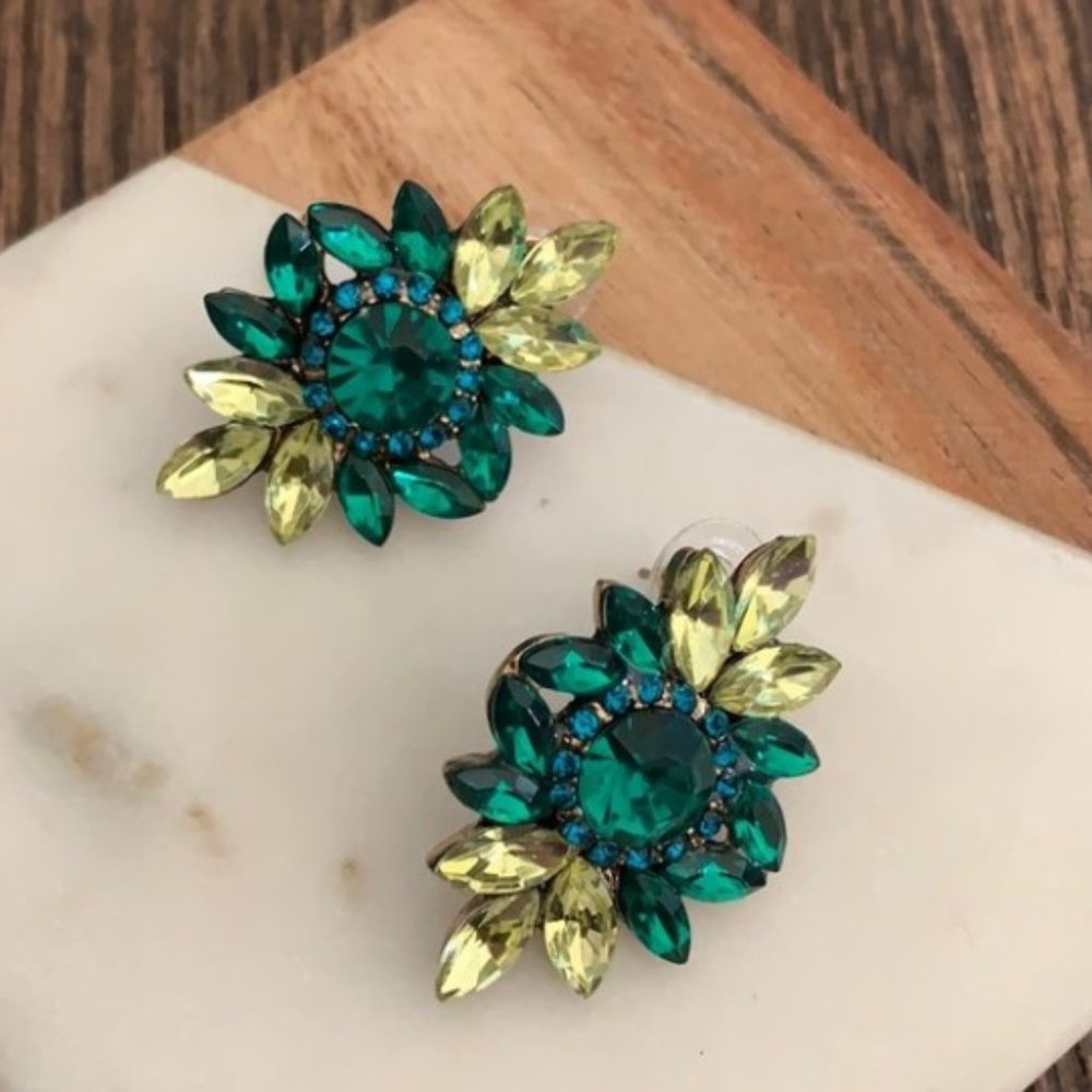 Green Gemstone Flower Earrings